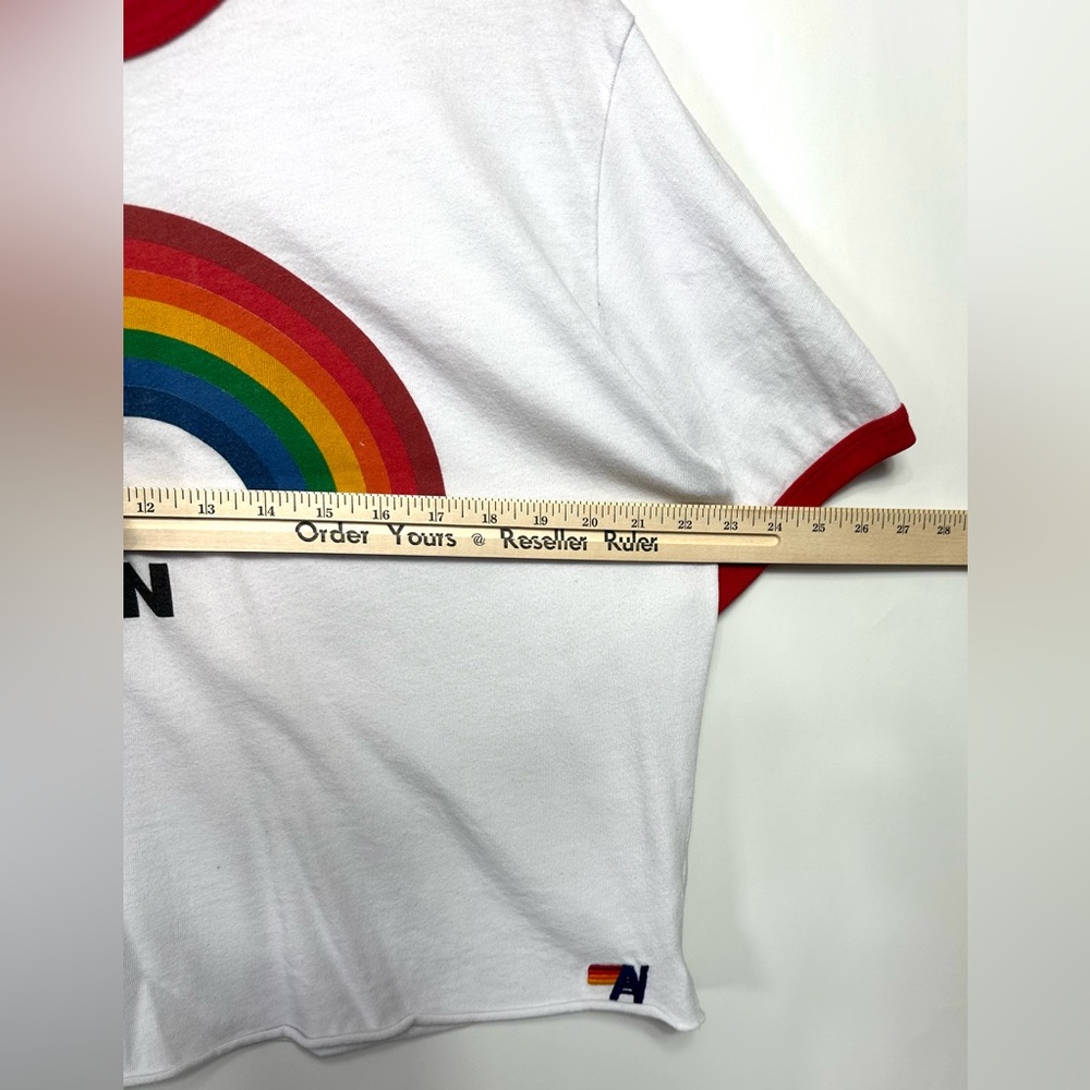Aviator Nation Austin Rainbow Graphic Short Sleeve Raglan Crop Top Size XLARGE - Picture 9 of 11